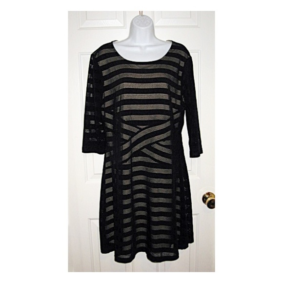 Cato Dresses & Skirts - Cato Fit & Flare Scoop Neck Black Mesh Dress 1X